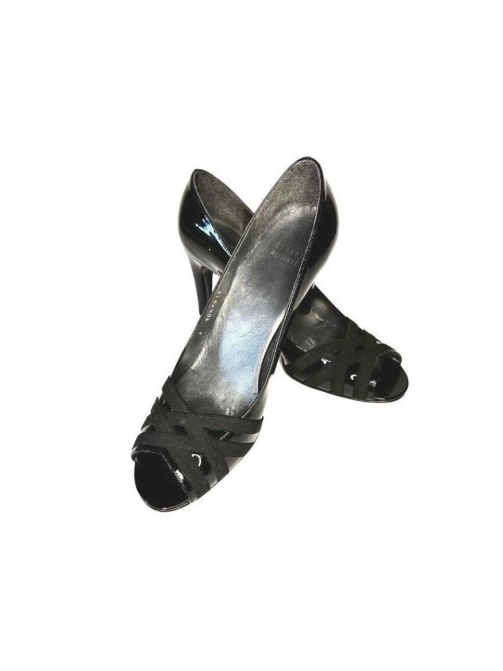 STUART WEITZMAN 9 M Black Patent Leather Peep Toe Heels Classic Shoes Spain